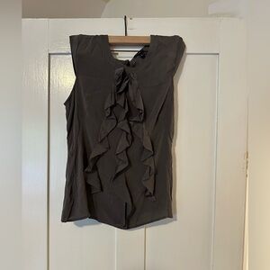 Ann Taylor Charcoal Silk Blend Ruffle Blouse